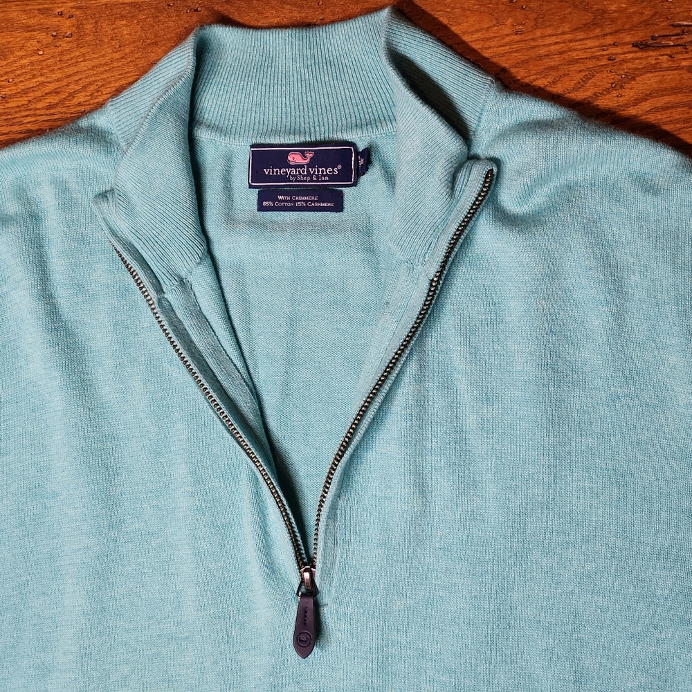 Vineyard Vines Cashmere Blend ¼ Zip Sweater Size XXL Color Aquamarine 😍 - Picture 5 of 11